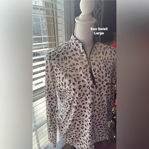 San Soleil Leopard Print Quarter-Zip Top large